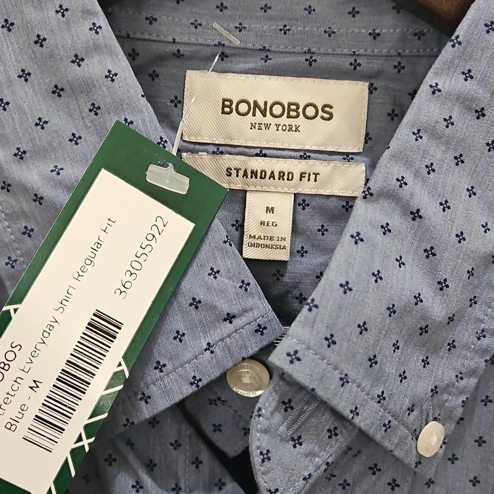 NWT Bonobos Blue Small Navy Quatrefoil Print Mens Reg Fit Button Down Sz Med